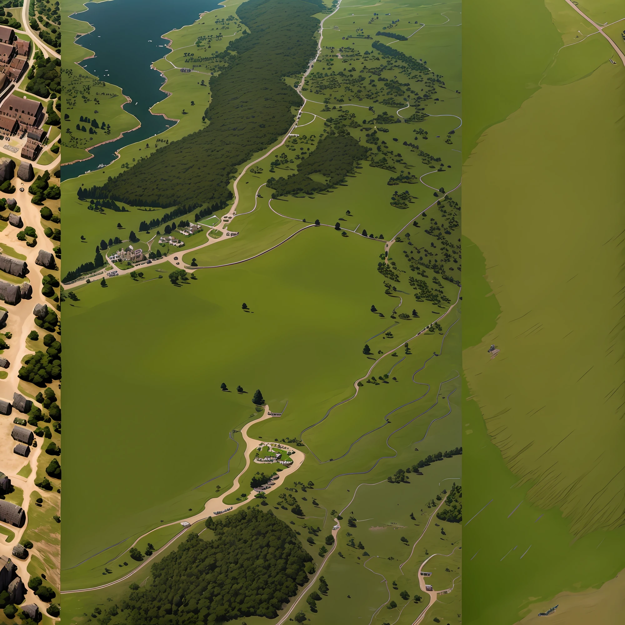 araffes in a field with a river and a forest, steam workshop maps, no trees, hyper detailed, zoom out very far, game map, grassy plains, coastline, highly detailed terrain, an expansive grassy plain, entire city visible, detailed scenery — Width 672, highly detailed maps, simple fantasy maps, r/battlemaps, detailed terrain, rock walls of river channels