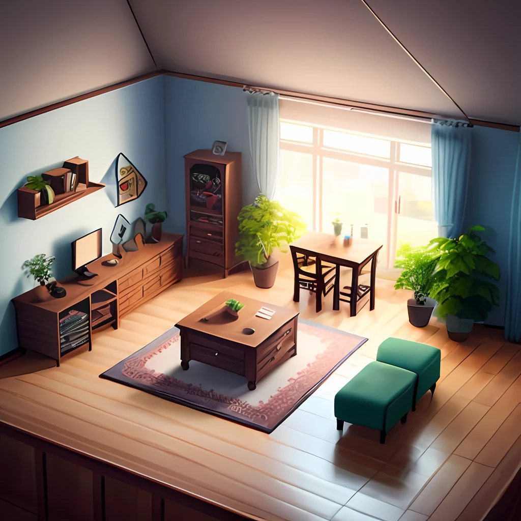 isometric, interior, furniture, room