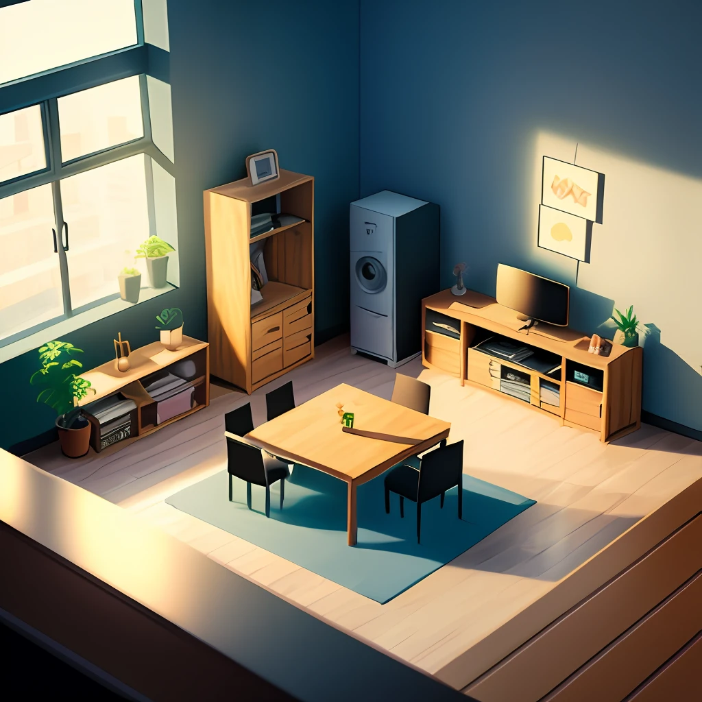 isometric, interior, furniture, room