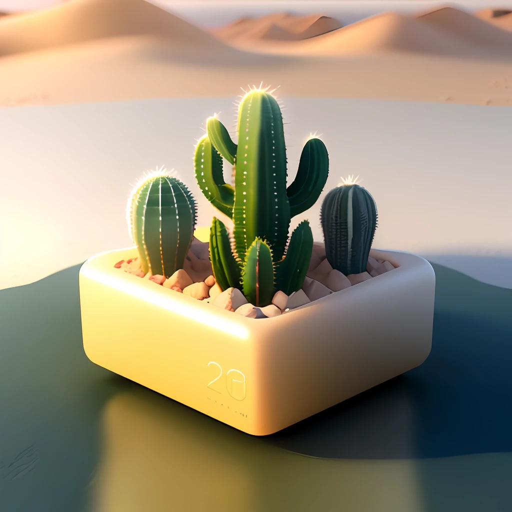 Cactus, desert, space, accurate 120 degrees, isometric, 3D rendering, photorealistic 3D rendering