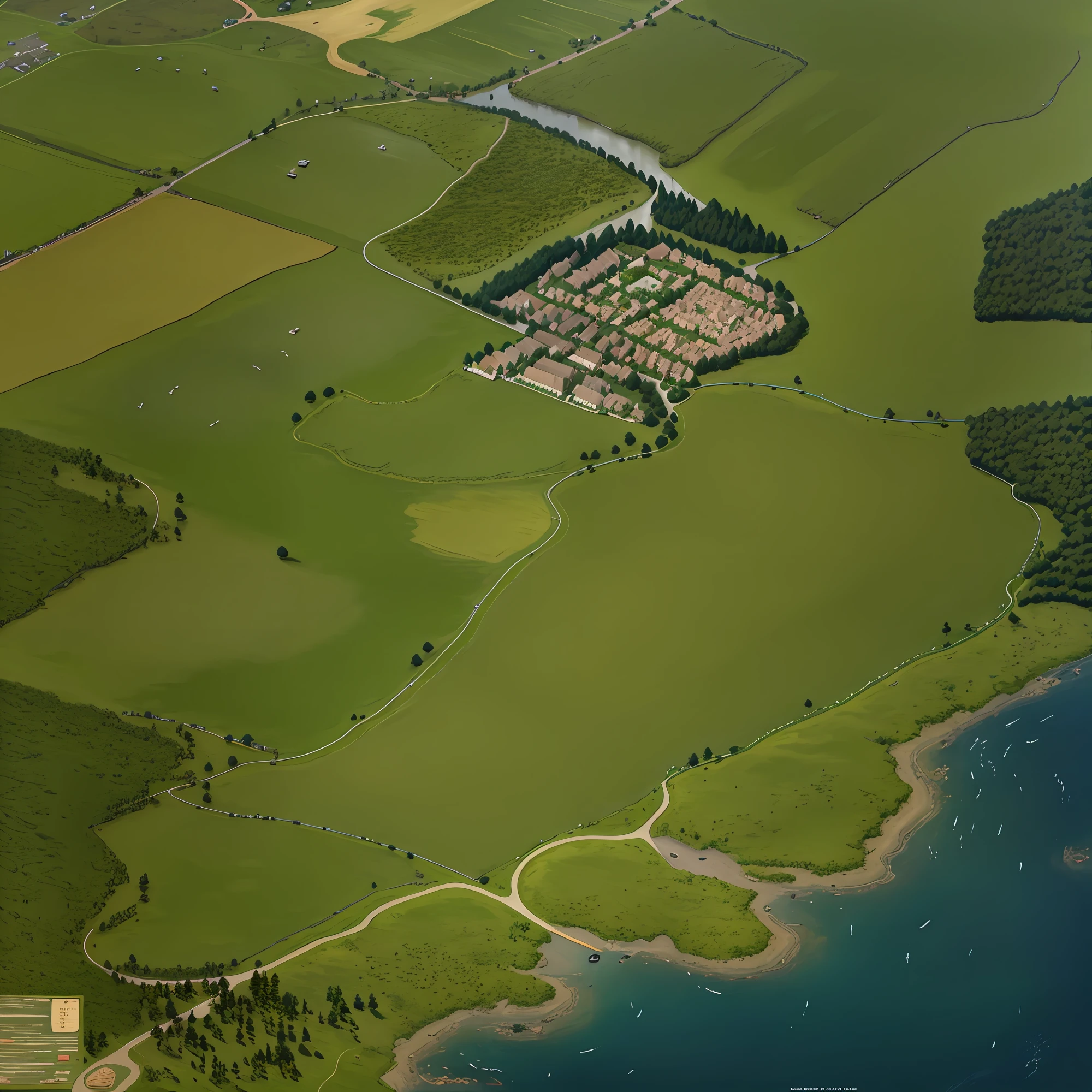 araffes in a field with a river and a forest, steam workshop maps, no trees, hyper detailed, zoom out very far, game map, grassy plains, coastline, highly detailed terrain, an expansive grassy plain, entire city visible, detailed scenery — Width 672, highly detailed maps, simple fantasy maps, r/battlemaps, detailed terrain, rock walls of river channels