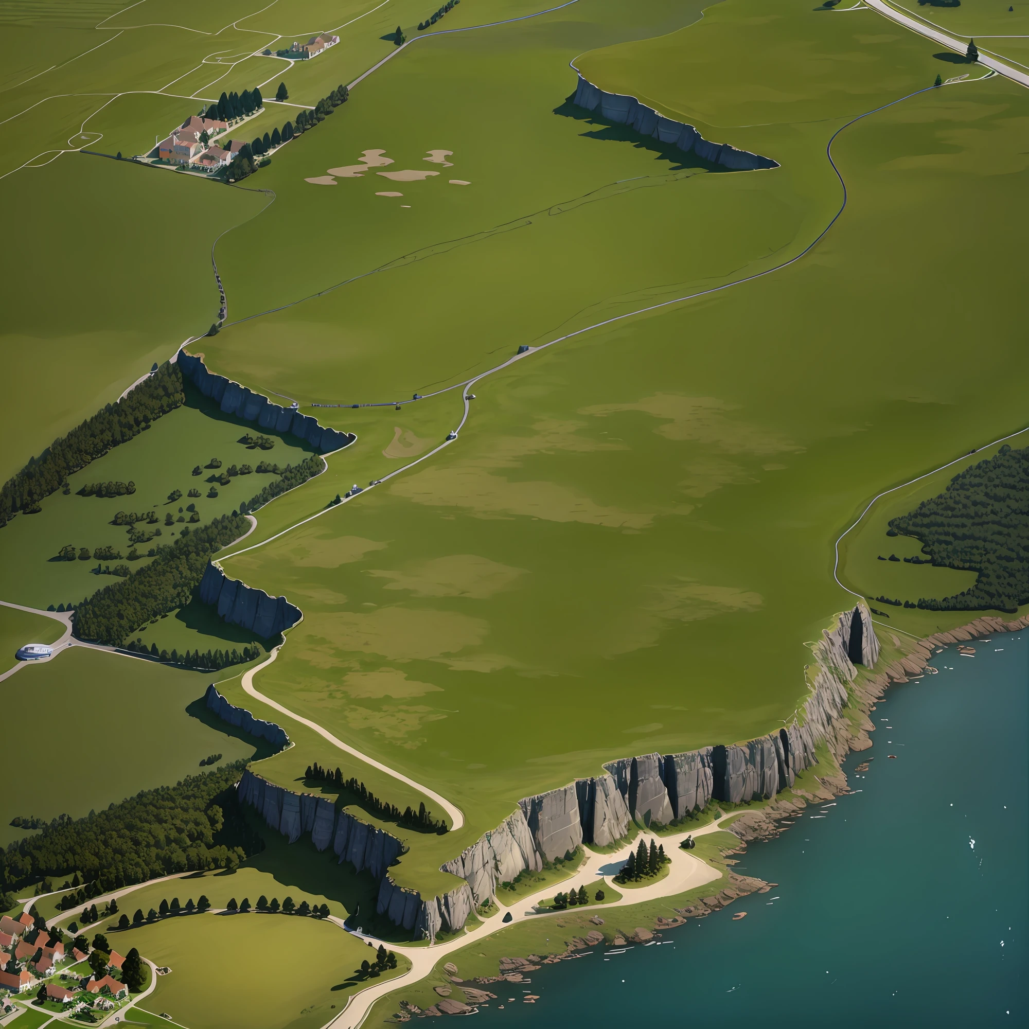 araffes in a field with a river and a forest, steam workshop maps, no trees, hyper detailed, zoom out very far, game map, grassy plains, coastline, highly detailed terrain, an expansive grassy plain, entire city visible, detailed scenery — Width 672, highly detailed maps, simple fantasy maps, r/battlemaps, detailed terrain, rock walls of river channels