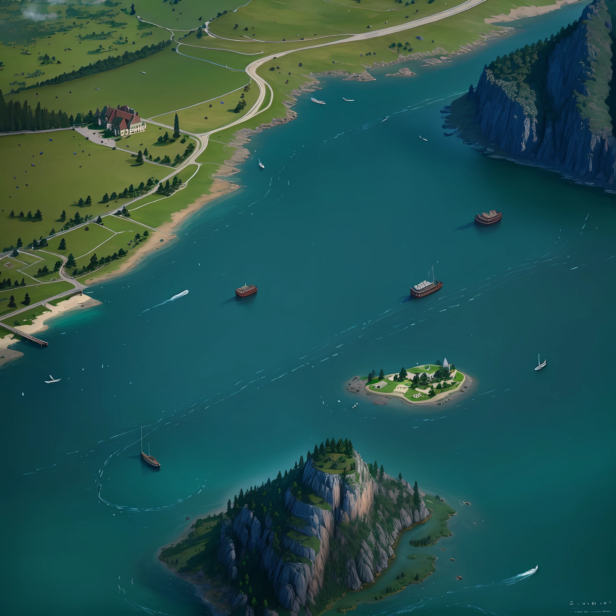 araffes in a field with a river and a forest, steam workshop maps, no trees, hyper detailed, zoom out very far, game map, grassy plains, coastline, highly detailed terrain, an expansive grassy plain, entire city visible, detailed scenery — Width 672, highly detailed maps, simple fantasy maps, r/battlemaps, detailed terrain, rock walls of river channels