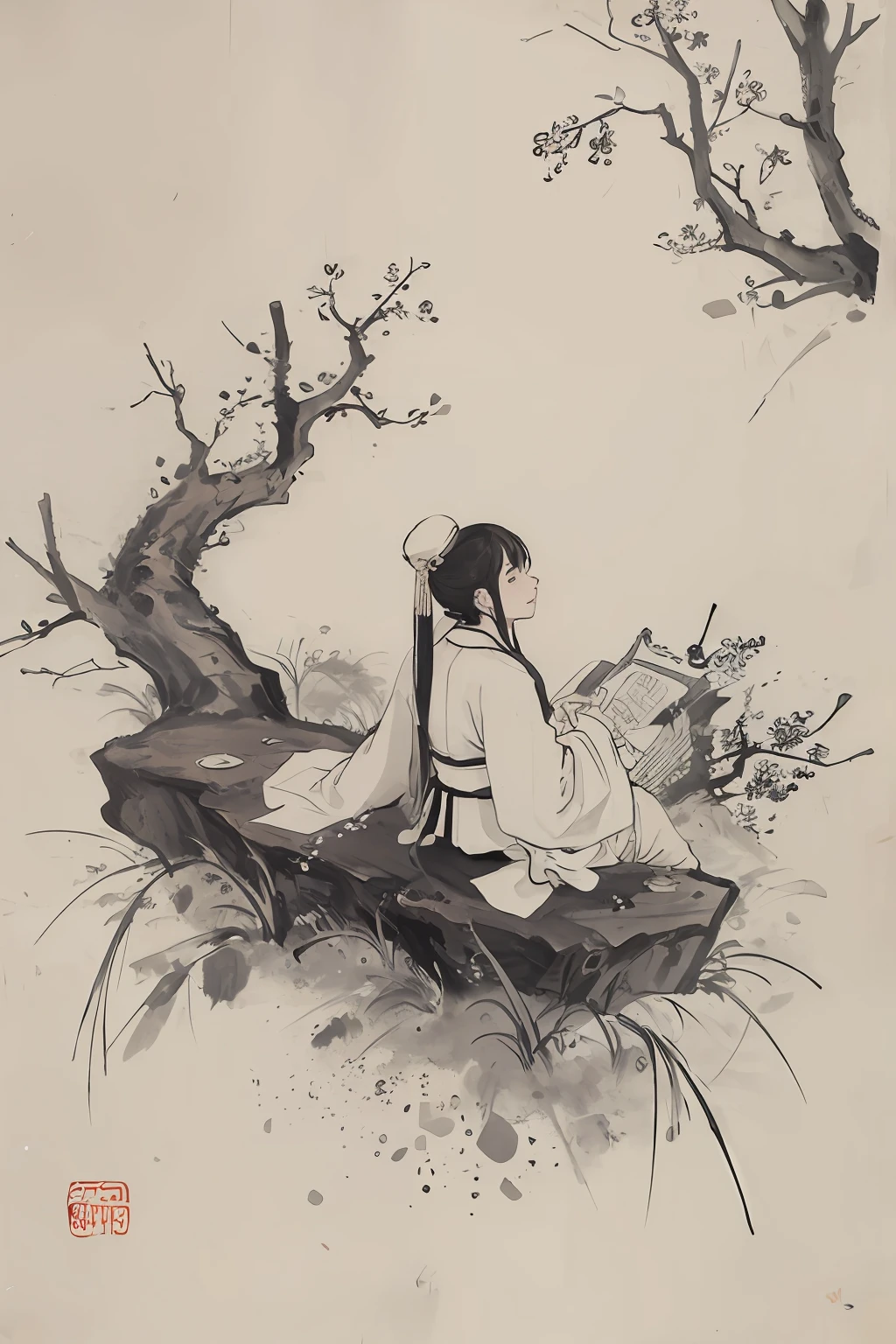 (Masterpiece, best quality: 1.2), traditional Chinese ink painting, pastoral scenery