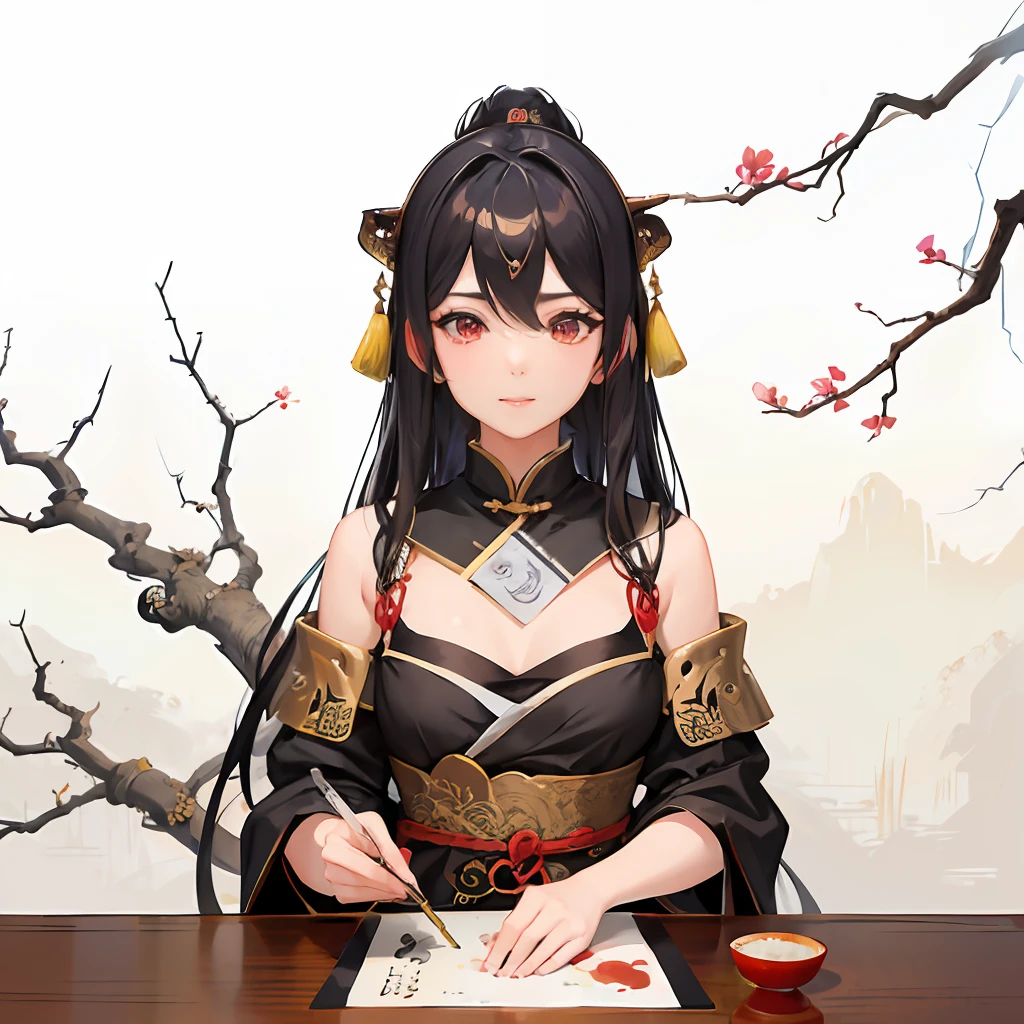 masterpiece, traditional chinese ink painting, 1 girl, long hair, look at viewer, tease, Spirit, loong, dunhuang_style, dunhuang_cloths, UHD Dragon horn, A dragon is flying, 4k, best quality, super detail, award winning, high quality, best quality, high details