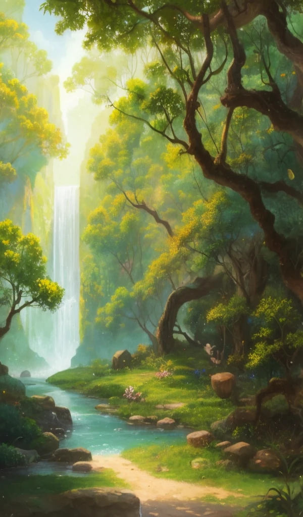 (highres:1.1), best quality, (masterpiece:1.2), vibrant colors, digital painting, jungle, water, natural beauty, peaceful oasis