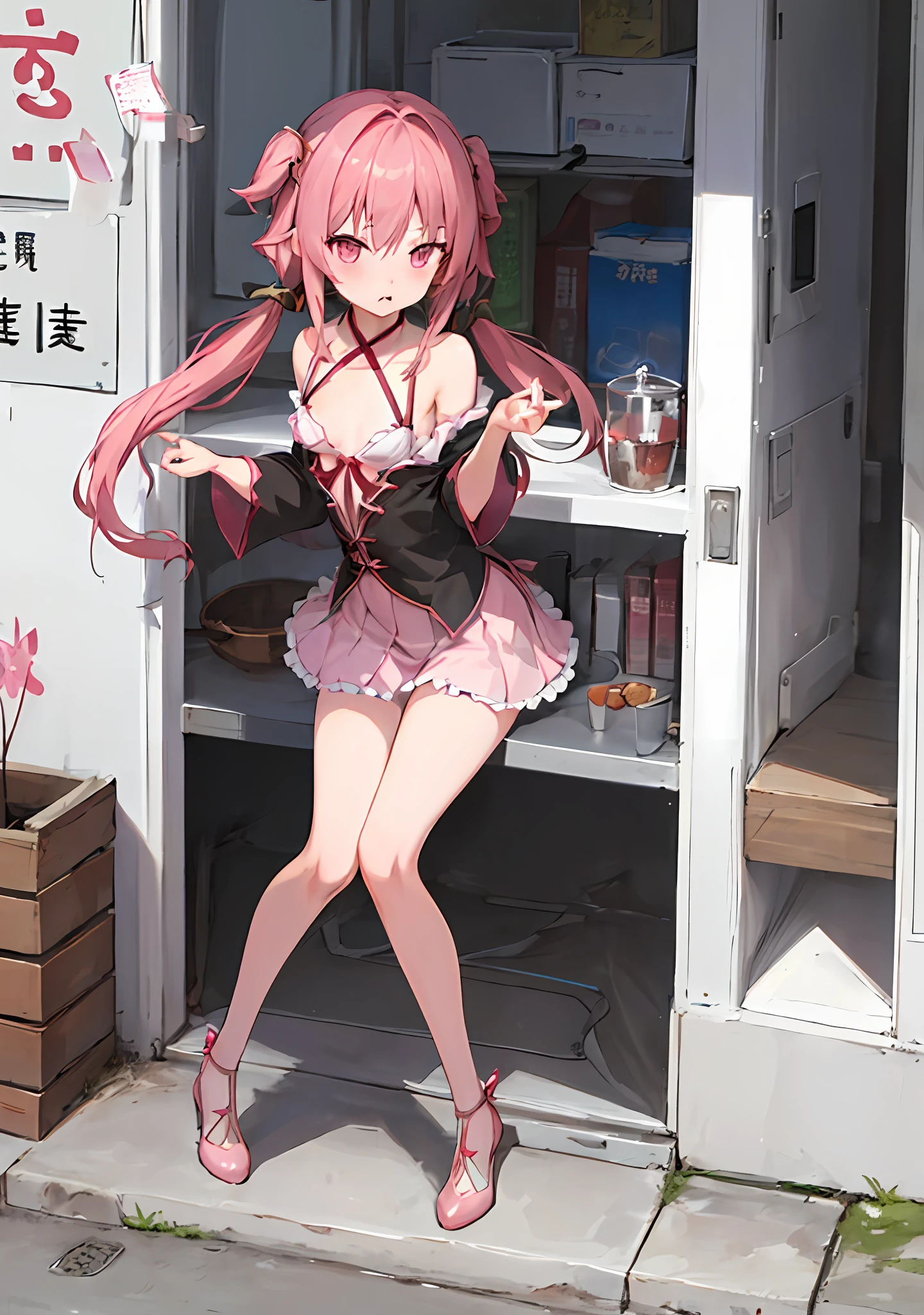 <lora:onihors:1, sally acorn, seductive, long hair, pink hair, visible clavicle, tight bravado, tough attitude, glare, determination, 1 girl, clavicle, look at viewer, nsfw, , small chest, full body, 2 hands, 2 feet, and marked, mouth,魔法少女,魔法,长法杖,粉色裙子