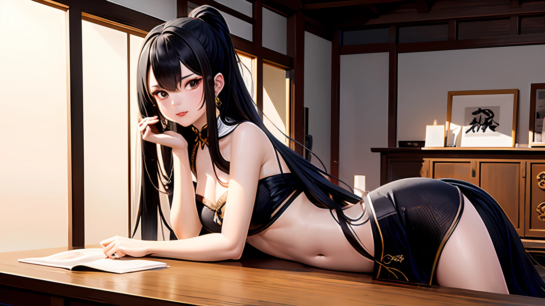 masterpiece, traditional chinese ink painting, 1 girl, long hair, look at viewer, tease, Spirit, loong, dunhuang_style, dunhuang_cloths, UHD Dragon horn, A dragon is flying, 4k, best quality, super detail, award winning, high quality, best quality, high details