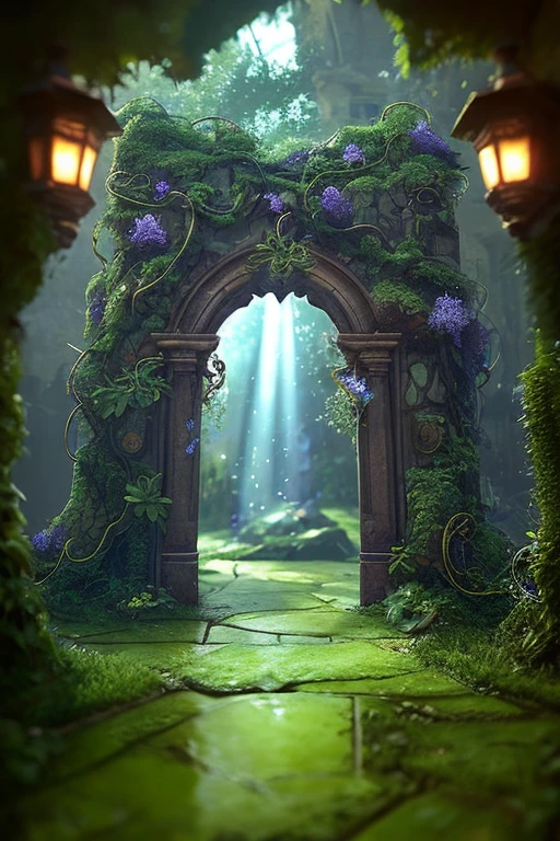there is a stone archway with a clock on it in a courtyard, a low poly render by senior environment artist, polycount contest winner, conceptual art, gorgeous 3d render, beautiful 3 d concept art, rolands zilvinskis 3d render art, rendered in unrealengine, 3 d render stylized, intricate detail. unreal engine, stylized 3d render