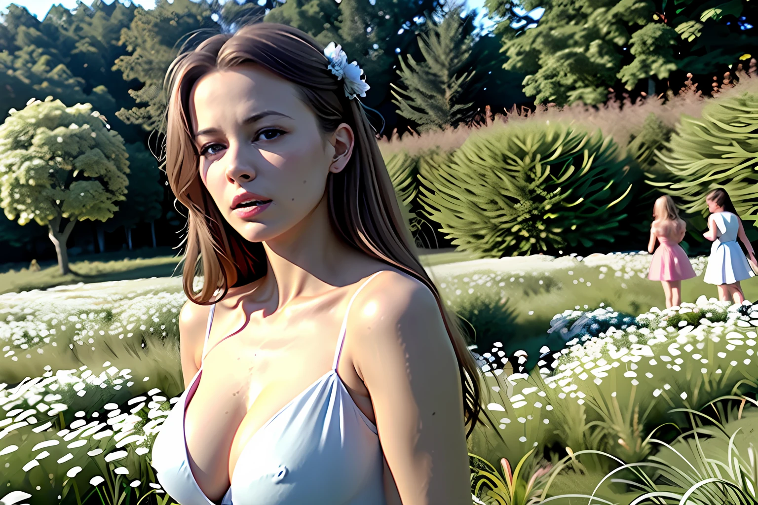 ((sharp focus, finely detailed hair, highly detailed skin, huge file size)), 8k, RAW photo, Fujifilm, face focus, analog style (full-body) shot of a beautiful young woman as (Kate Beckinsale) with (huge breasts) in a light pink rose garden, blonde hair with white streaks, blue eyes (highly detailed skin:1.2)
wearing a dress, surrounded by dandelions, surrounded by fairies, surrounded by falling leaves, film grain, 35mm