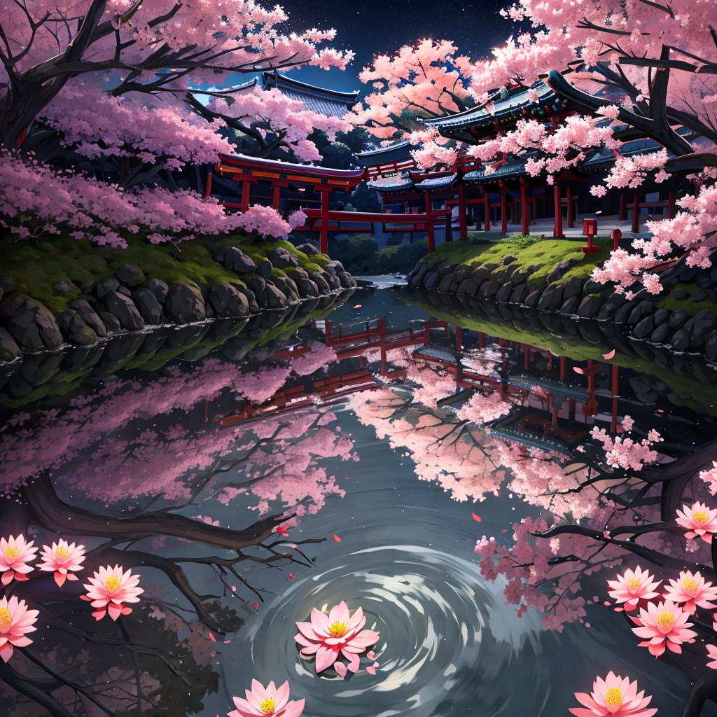 Bana flowers bloom and torii gates stand tall