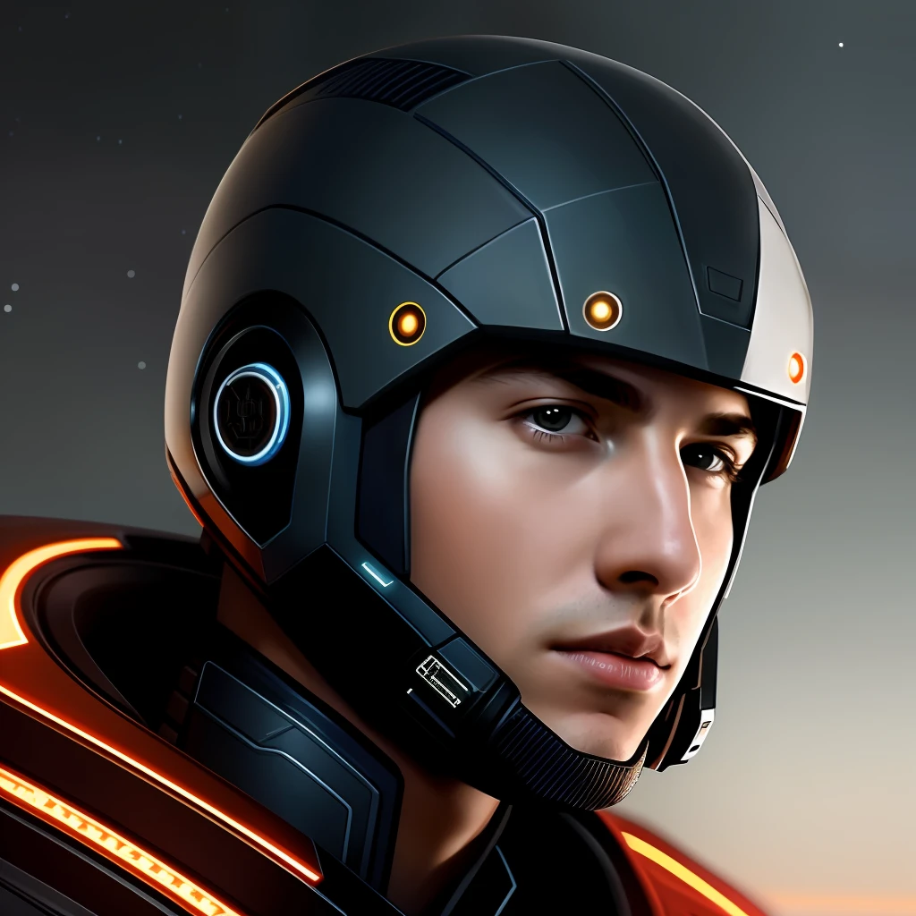 masterpiece, best quality, realistic, ultra detailed, sfw, head shot, a portrait of a young man, starsector, sci-fi style suits, hight-tech gadgets, head facing right,