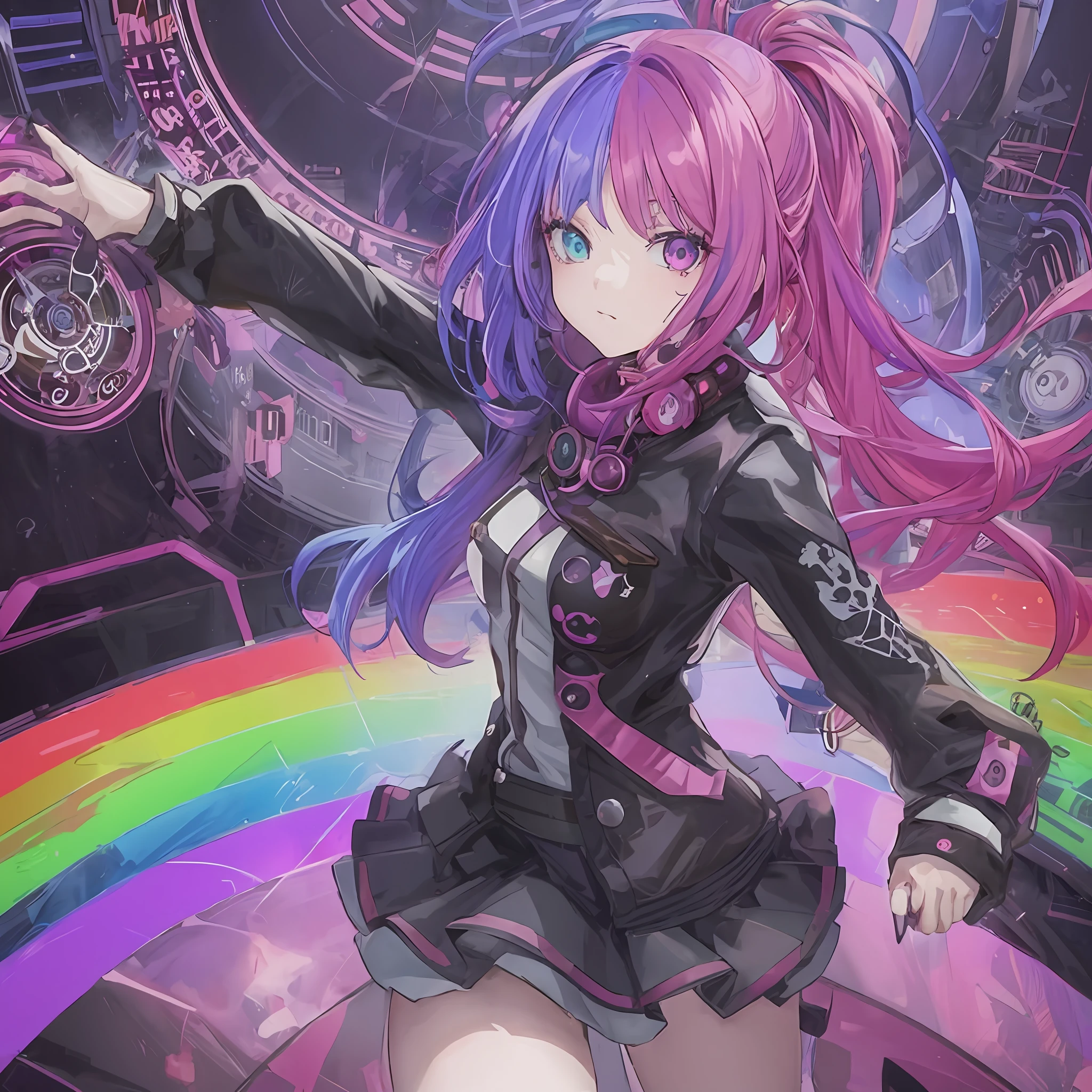 anime girl with long pink hair and purple hair in front of a clock, anime style 4 k, best anime 4k konachan wallpaper, anime cyberpunk art, digital cyberpunk anime art, nightcore, cyberpunk anime girl, anime style. 8k, anime moe artstyle, anime art wallpaper 4 k, anime art wallpaper 4k, ufotable art style