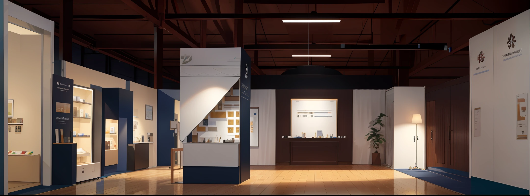 Help me generate a set of cases and pictures of floor materials, and the on-site display effect of the exhibition layout