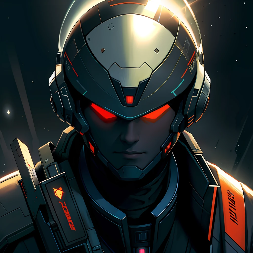 masterpiece, best quality, realistic, ultra detailed, sfw, head shot, a portrait of a young man, starsector, sci-fi style suits, hight-tech gadgets, head facing right,