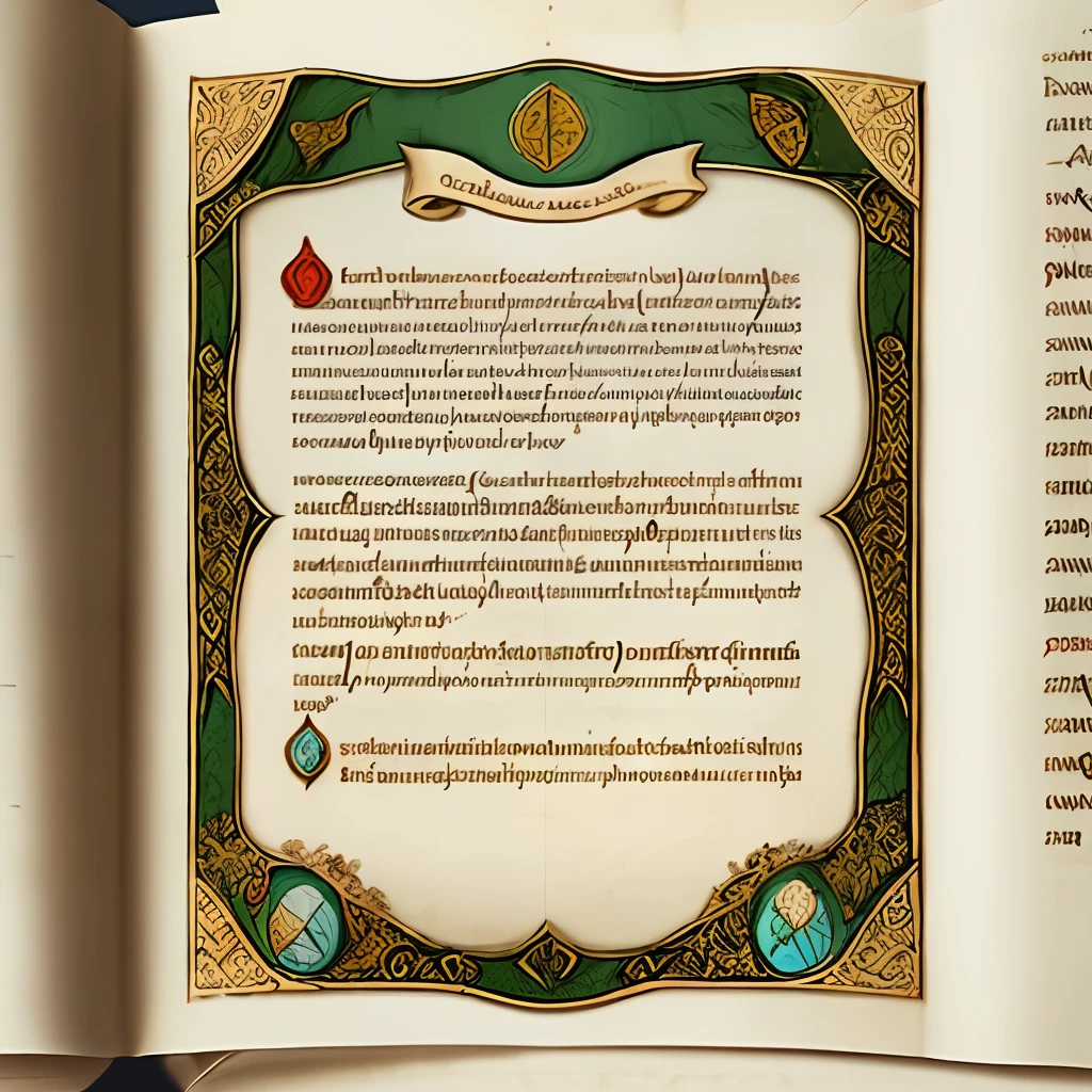 (((one))) ancient illuminated medieval parchment page with text and an intricate illustration of one plant, borders, dimensions 1:1.5, full page, (((view from above))), monastery