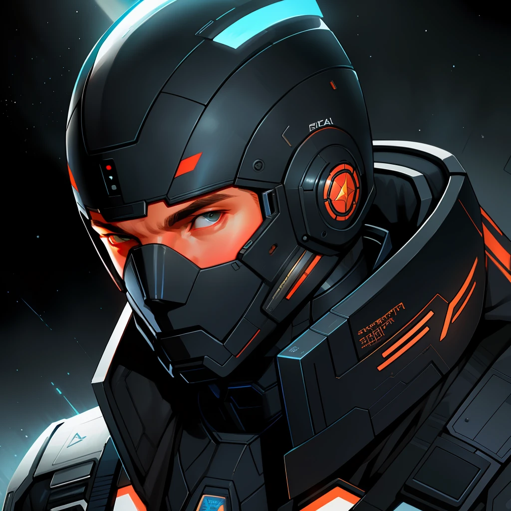 masterpiece, best quality, realistic, ultra detailed, sfw, head shot, a portrait of a young man, starsector, sci-fi style suits, hight-tech gadgets, head facing right,