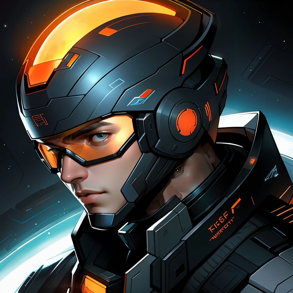 masterpiece, best quality, realistic, ultra detailed, sfw, head shot, a portrait of a young man, starsector, sci-fi style suits, hight-tech gadgets, head facing right,