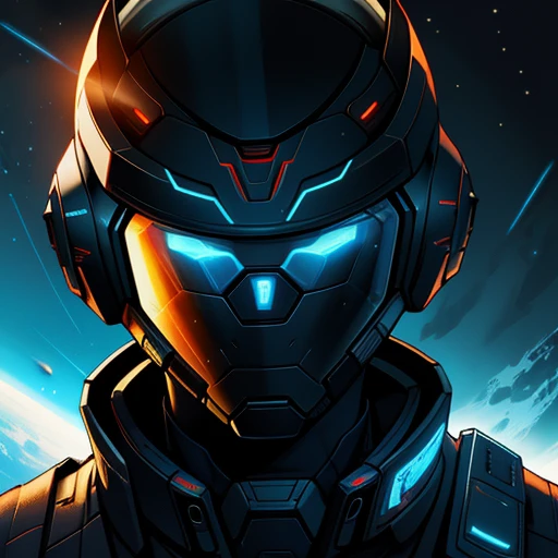 masterpiece, best quality, realistic, ultra detailed, sfw, head shot, a portrait of a young man, starsector, sci-fi style suits, hight-tech gadgets, head facing right,