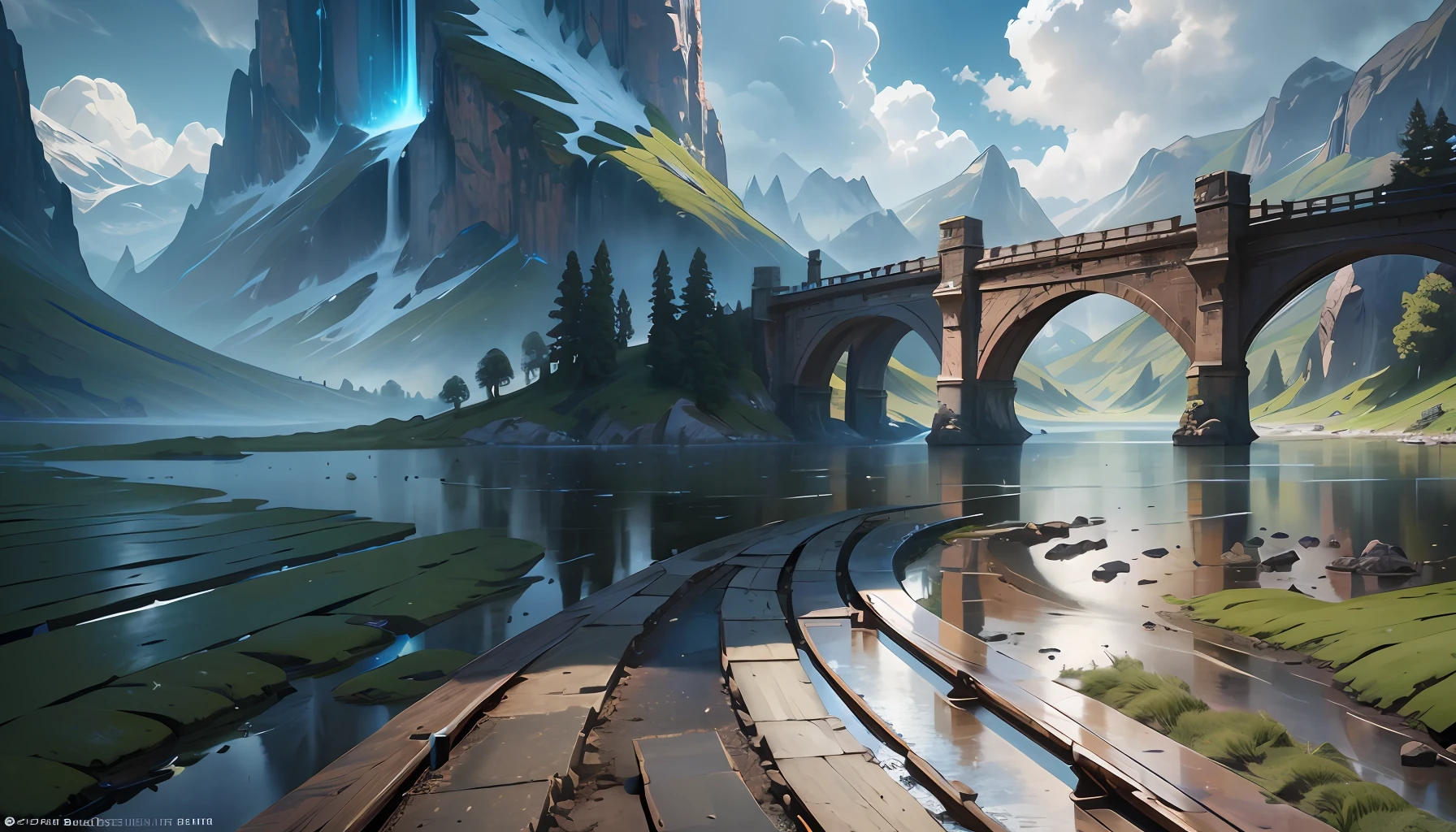 Masterpiece, best quality, high quality, extremely detailed CG unity 8k wallpaper, landscape, outdoor, sky, cloud, sky, no humans, mountain, landscape, water, tree, blue sky, waterfall, cliff, nature, lake, river , cloudy skies, award winning photography, bokeh, depth of field, HDR, bloom, chromatic aberration, photorealism, very detailed, trending on artstation, trending on CGsociety, intricate, high detail, dramatic, midjourney art --v 6 --auto --negative