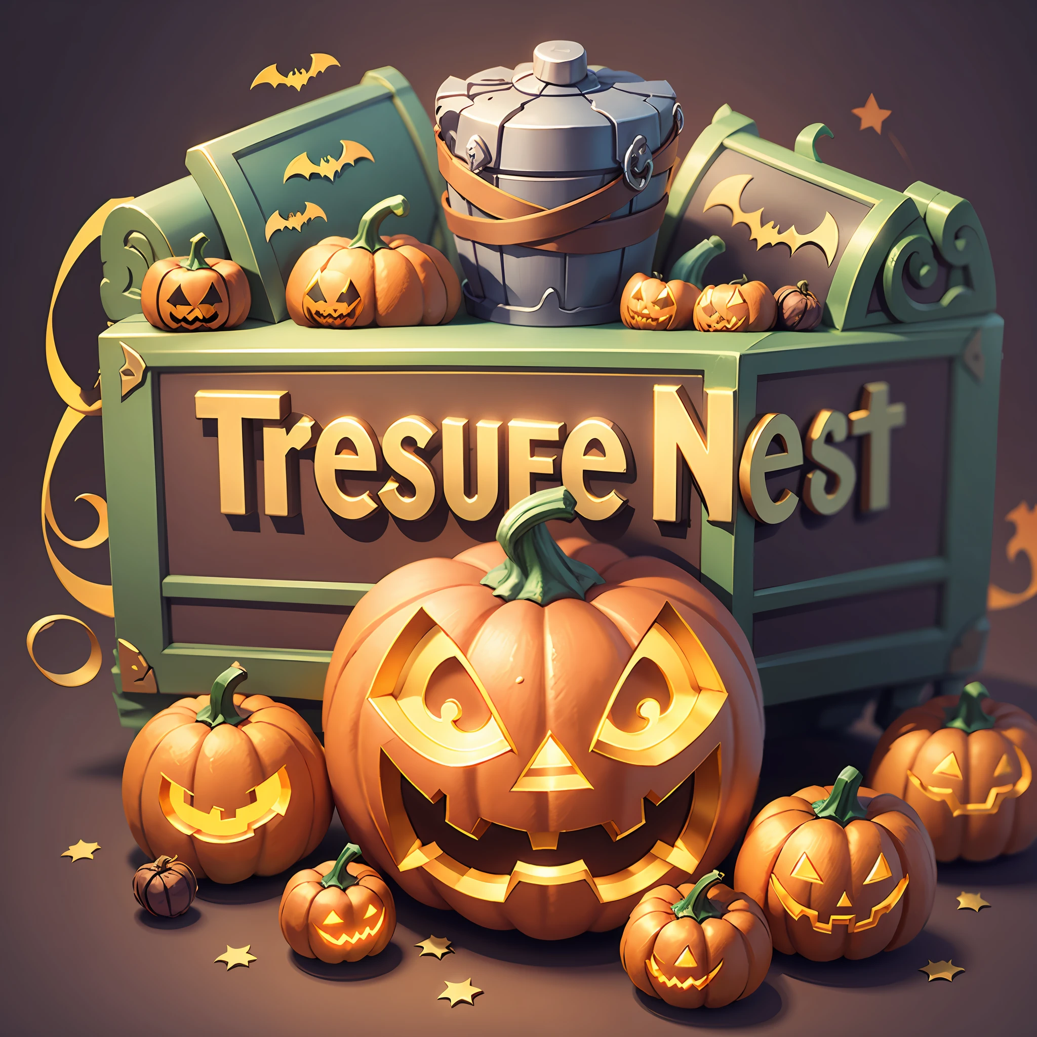 Need, treasure chest, Halloween, bat, pumpkin logo--v6