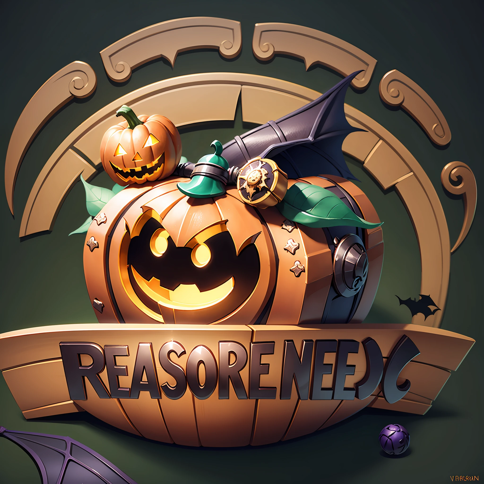 Need, treasure chest, Halloween, bat, pumpkin logo--v6