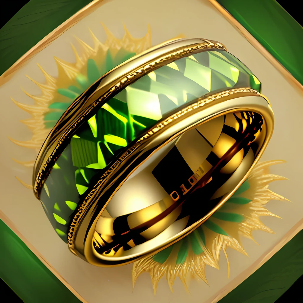 a golden ring inlaid with a bright green zigzag line