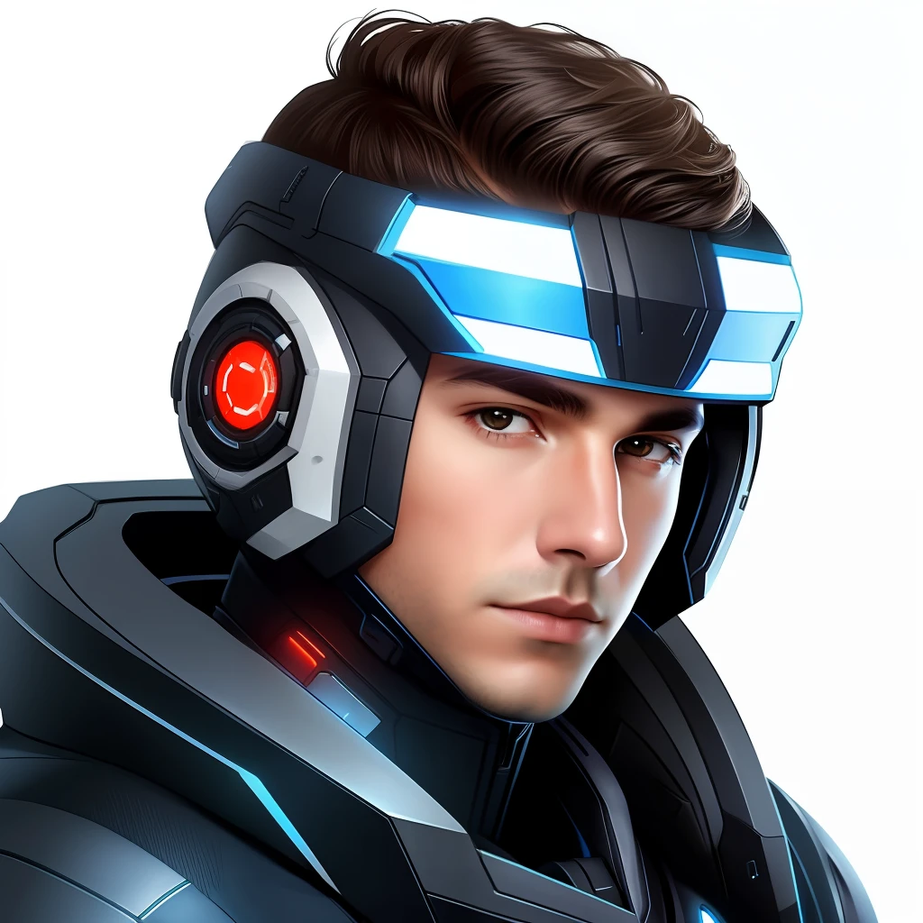 masterpiece, best quality, realistic, ultra detailed, sfw, head shot, a portrait of a young man, starsector, sci-fi style suits, hight-tech gadgets, head facing right,