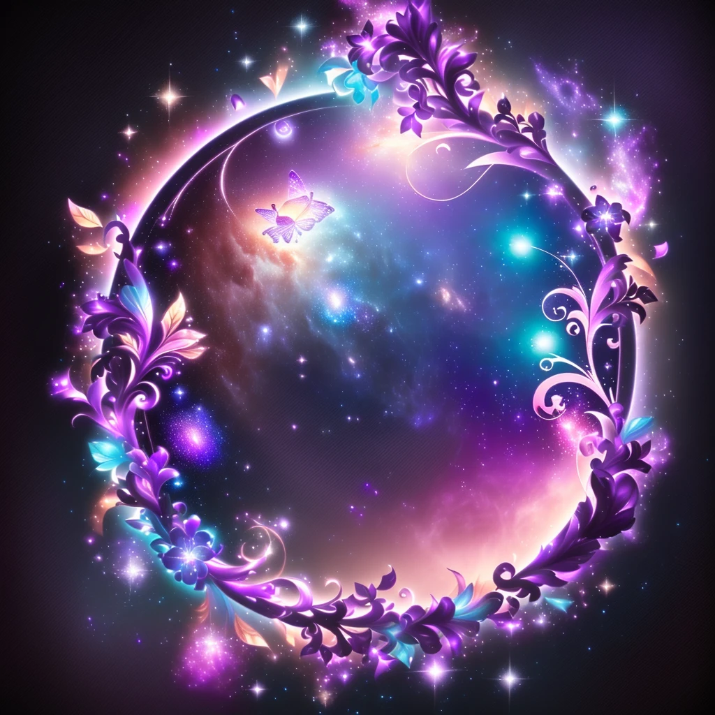 Masterpiece, best quality, super detailed CG unity 8k wallpaper, best illustration, dreamy lilac tones, lots of love elements, romantic love theme, presented on square frame and avatar frame, surrounded by galaxy and glowing stars Surround. (Resolution 8k, UI design, purple tone, love UI, square, galaxy, romantic effect) --v 6
