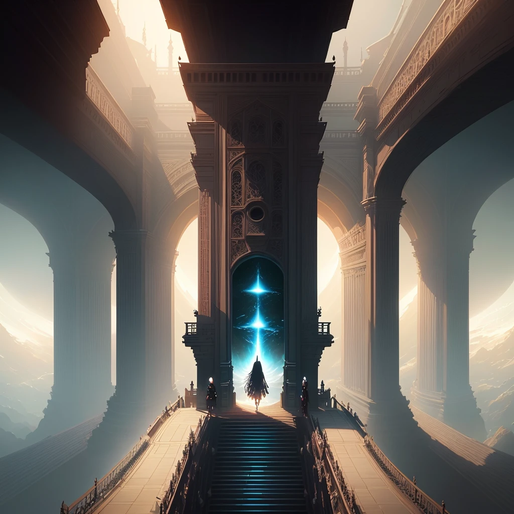 bridge between worlds, grandeur, closeup, detail, sharp focus, elegant, highly detailed, illustration, intricate, beautiful, Trending artstation, pixiv, digital art, Jordan Grimmer and greg rutkowski, WLOP, Studio Ghibli, black hole like abyss