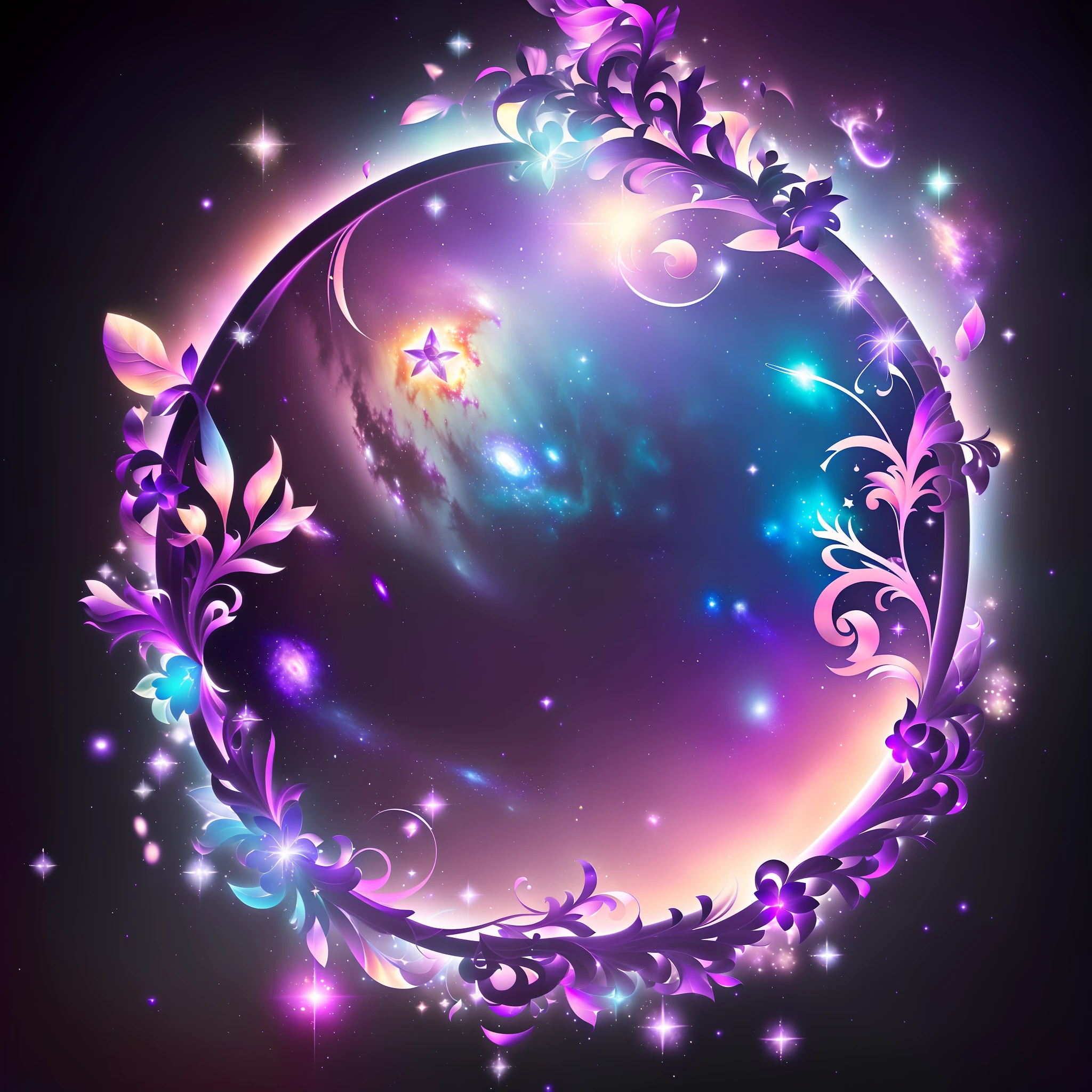 Masterpiece, best quality, super detailed CG unity 8k wallpaper, best illustration, dreamy lilac tones, lots of love elements, romantic love theme, presented on square frame and avatar frame, surrounded by galaxy and glowing stars Surround. (Resolution 8k, UI design, purple tone, love UI, square, galaxy, romantic effect) --v 6