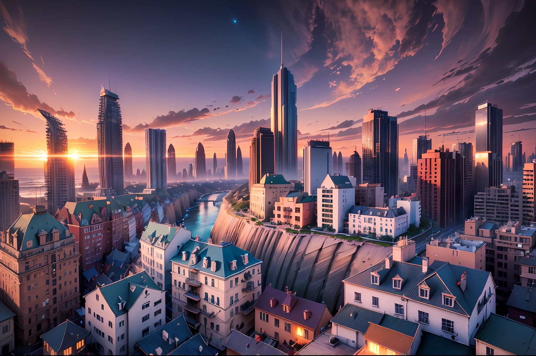 masterpiece, best quality, (extremely detailed CG unity 8k wallpaper), (best quality), (best illustration), (best shadow), absurdres, realistic lighting, (Abyss), beautiful detailed glow, art by PeterMohrBacher, cute, chibi, isometric perspective,3D Render,realistic style, (Magic Wizards Town:1.3), (Multiple buildings), hills in the background, (beach:1.5), colourful clouds in the sky, (sunset:1.5), Vray rendering, Art station, High quality, ultra-high definition details,concept design,monomer building,cinematic light, very high definition, high details, 8k, hyper realistic, high detail, Cinematic, 200mm lense, f1.8, global illumination,realistic lighting,Unreal Engine rendering,Substance 3D, Octane rendering,(hdr:1.3), (Multiple buildings), --v 6