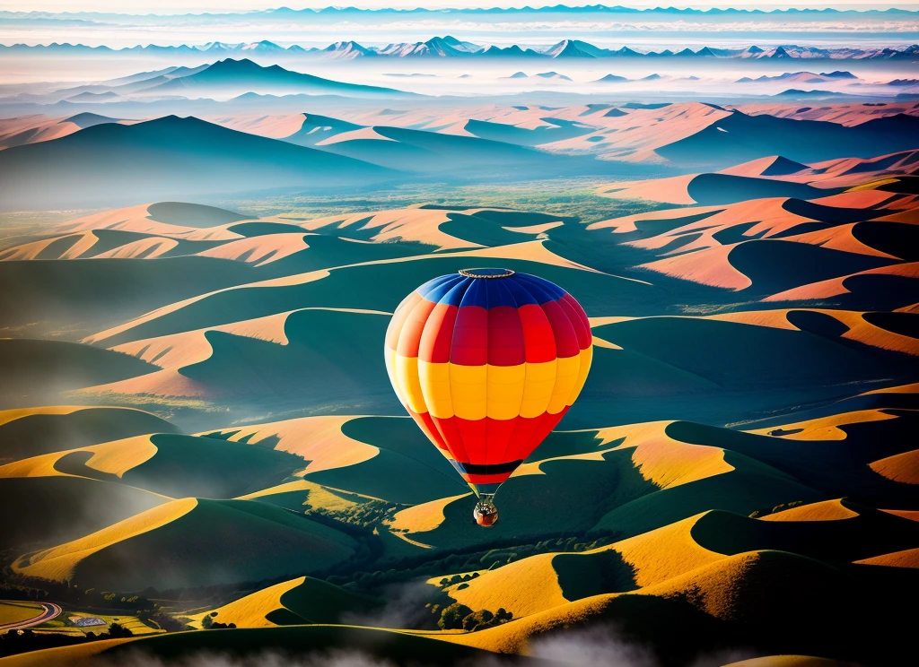 Ultra-clear picture quality (a masterpiece), wide-angle lens captures the foreground of high-altitude hot air balloons and towering mountains, perfectly captures natural vegetation and deltas, and makes you feel the warmth of the sun. 8K resolution + natural light and shadow, while paying attention to the rich colors of realistic clouds, presents an amazing atmospheric masterpiece-level wallpaper.