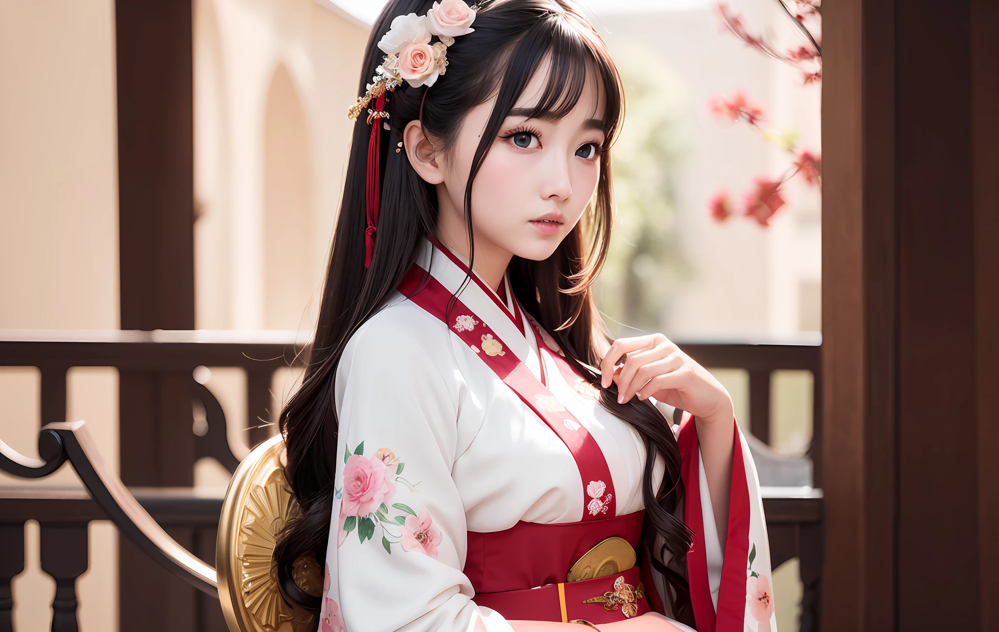 best quality,masterpiece,illustration,an extremely detailed and beautiful,extremely detailed,CG,unity,8k wallpaper,Amazing,finely detail,master,best quality,official art,extremely detailed CG unity 8k wallpaper,absurd,unbelievable Ridiculous, huge file size, super detailed, high resolution, very detailed, beautiful detailed girl, very detailed eyes and face, beautiful detailed eyes, light on face, (Hanbok: 1.1), 1girl, full body, full body Photo, ru_qun,hanfu, tang style outfits, bra,