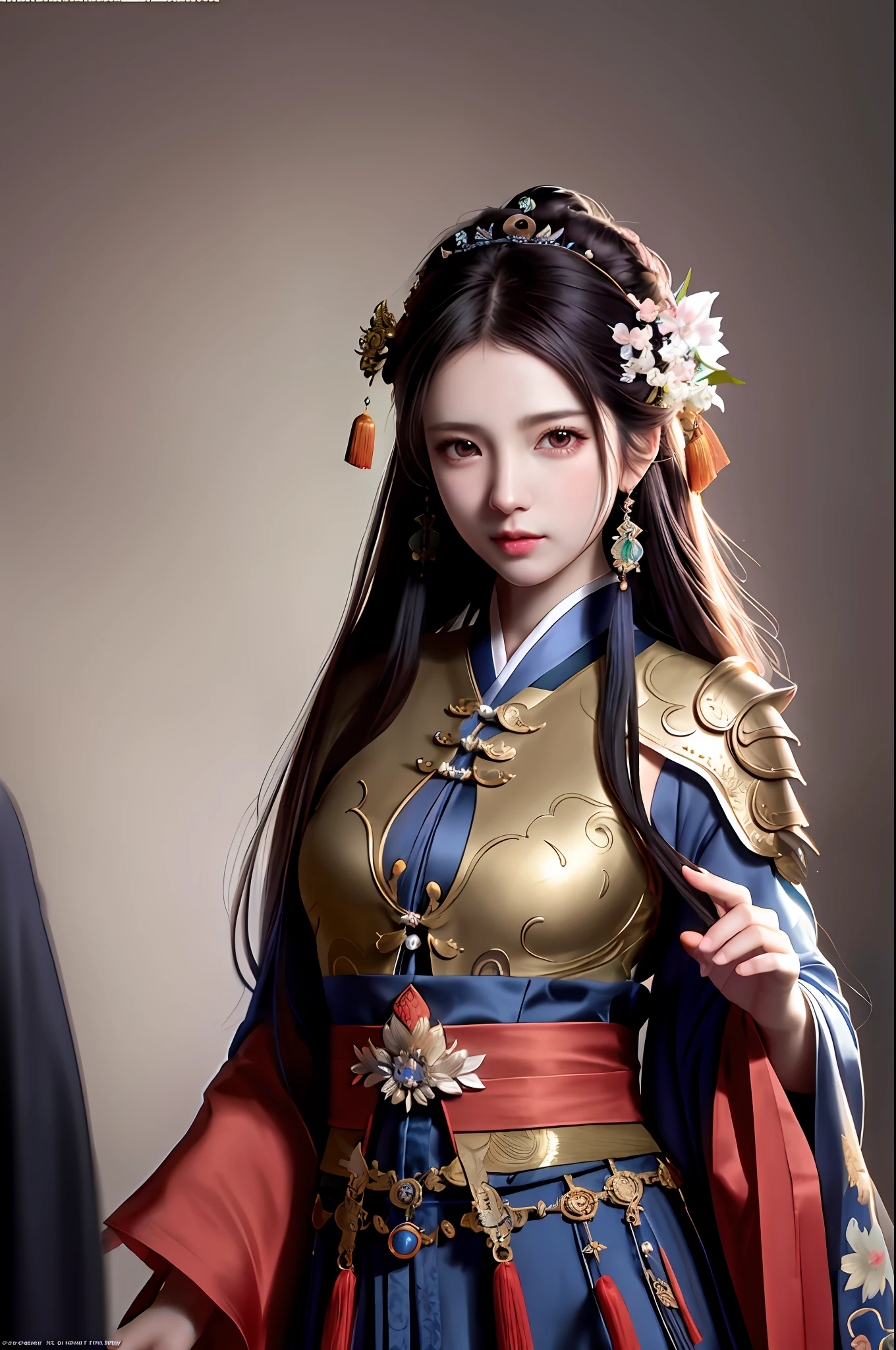 modelshoot style, (very detailed CG unity 8k wallpaper), full body photos of the most beautiful artworks in the world, gorgeous Chinese Tang Dynasty armor, Ed Blinkey, Atey Ghailan, professional magnificent oil paintings of Studio Ghibli, Jeremy Mann, Greg Manchess, Antonio Moro, Trending at ArtStation, Trending at CGSociety, Intricate, High Detail, Sharp focus, dramatic, photorealistic drawing art, by midjourney and greg rutkowski