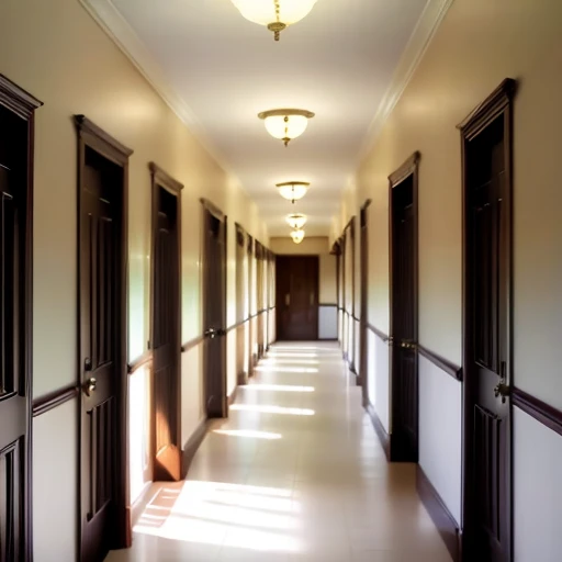 [(deep facility, white office, liminal look, slightly futuristic),(destroyed, abandoned, littered, dark):0.9], (hallway), [:(vivid lights, blurry focus):0.5]