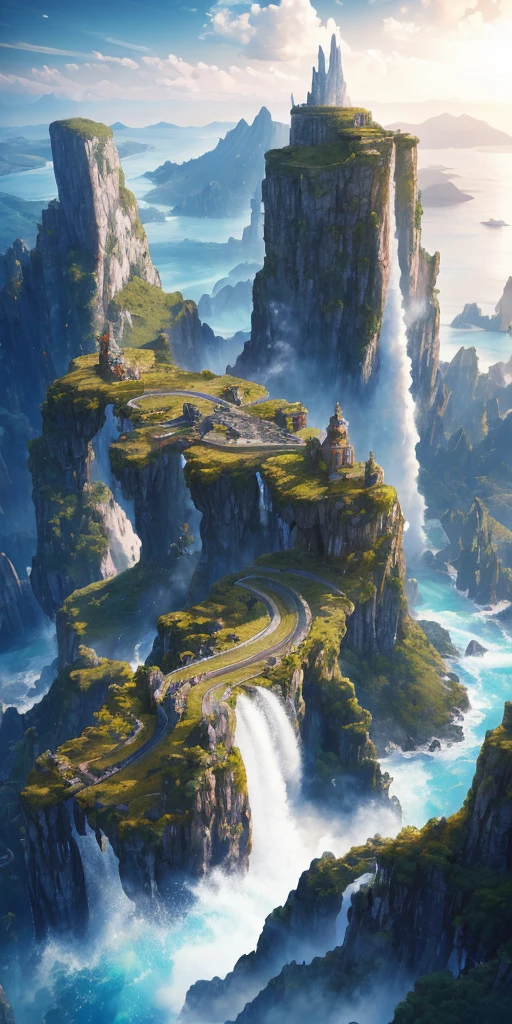 Concept art, no humans, village, rocks, water puddles, country side, road
