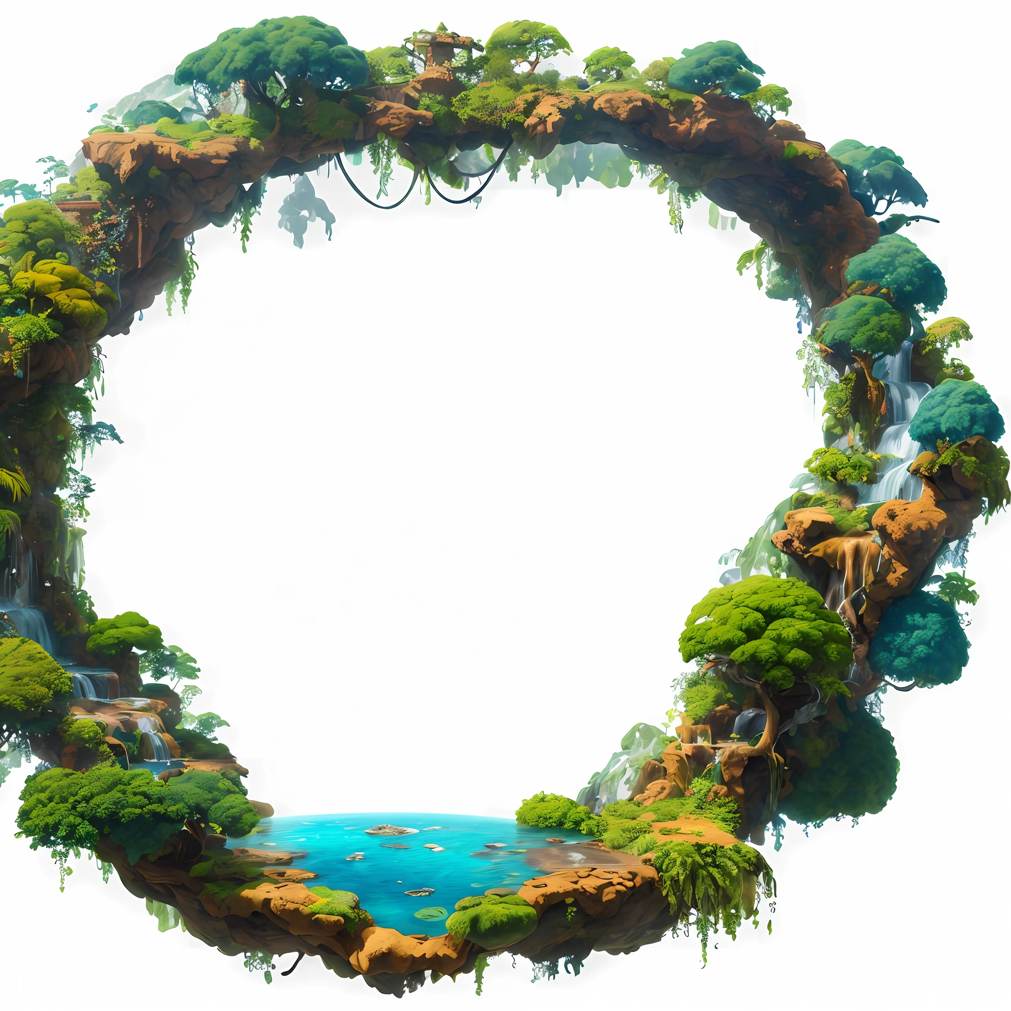 The avatar frame is designed in a circle, (UI interface frame design), (natural elements), (ocean theme), (circle), (Glow), (Particle Effect), isometric 3d, octane rendering, ray tracing, ultra detailed, colorfull, (waterfalls), UI interface frame design adopts the natural elements, masterpiece, best quality, (extremely fine CG unity 8k wallpaper), (best quality), (best illustration), (best shadow)