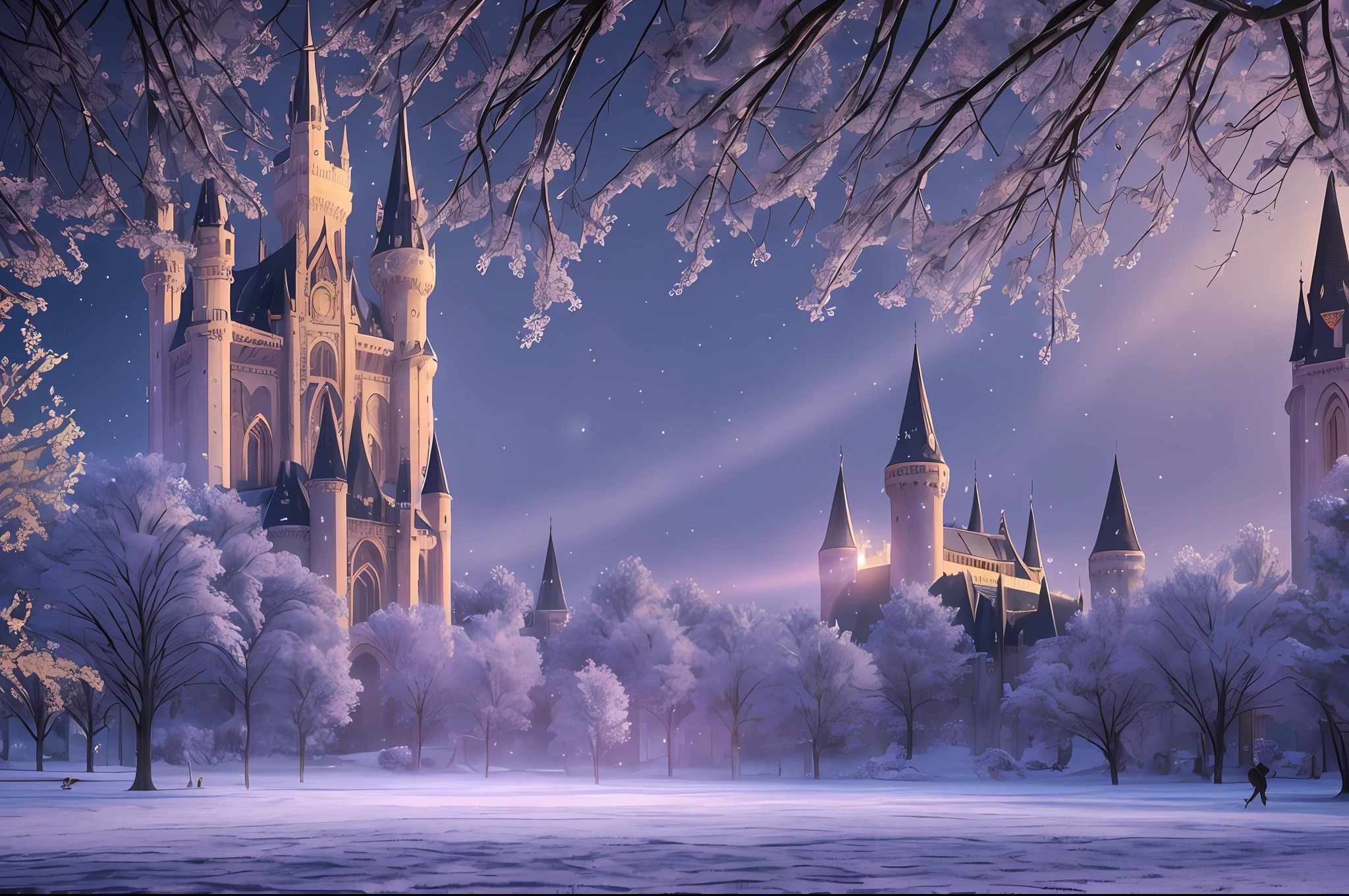 Medieval Magic Festival in the Moonlight, the center of the image is a stunning Gothic castle that serves as the backdrop for magic shows and events. Fascinating lighting effects add to the ethereal atmosphere of the scene, the color scheme is rich jewel tones with gold accents, adding a magical ambience, elegance, fantasy, global illumination, backlighting, bloom, ((cold light)), sharp focus, photo photorealistic, background out of focus, cinematic composition, ultra detailed, realistic, hyper realistic, volumetric lighting, 8k, trending on artstation --v 6