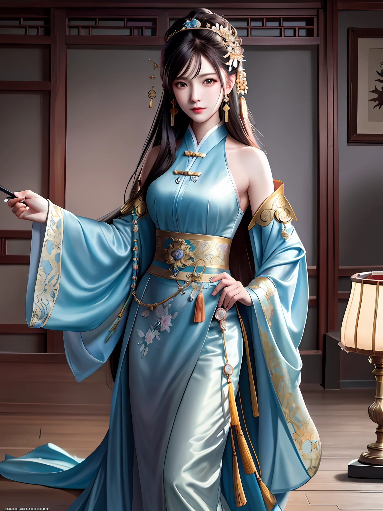 modelshoot style, (very detailed CG unity 8k wallpaper), full body photos of the most beautiful artworks in the world, gorgeous Chinese Tang Dynasty armor, Ed Blinkey, Atey Ghailan, professional magnificent oil paintings of Studio Ghibli, Jeremy Mann, Greg Manchess, Antonio Moro, Trending at ArtStation, Trending at CGSociety, Intricate, High Detail, Sharp focus, dramatic, photorealistic drawing art, by midjourney and greg rutkowski