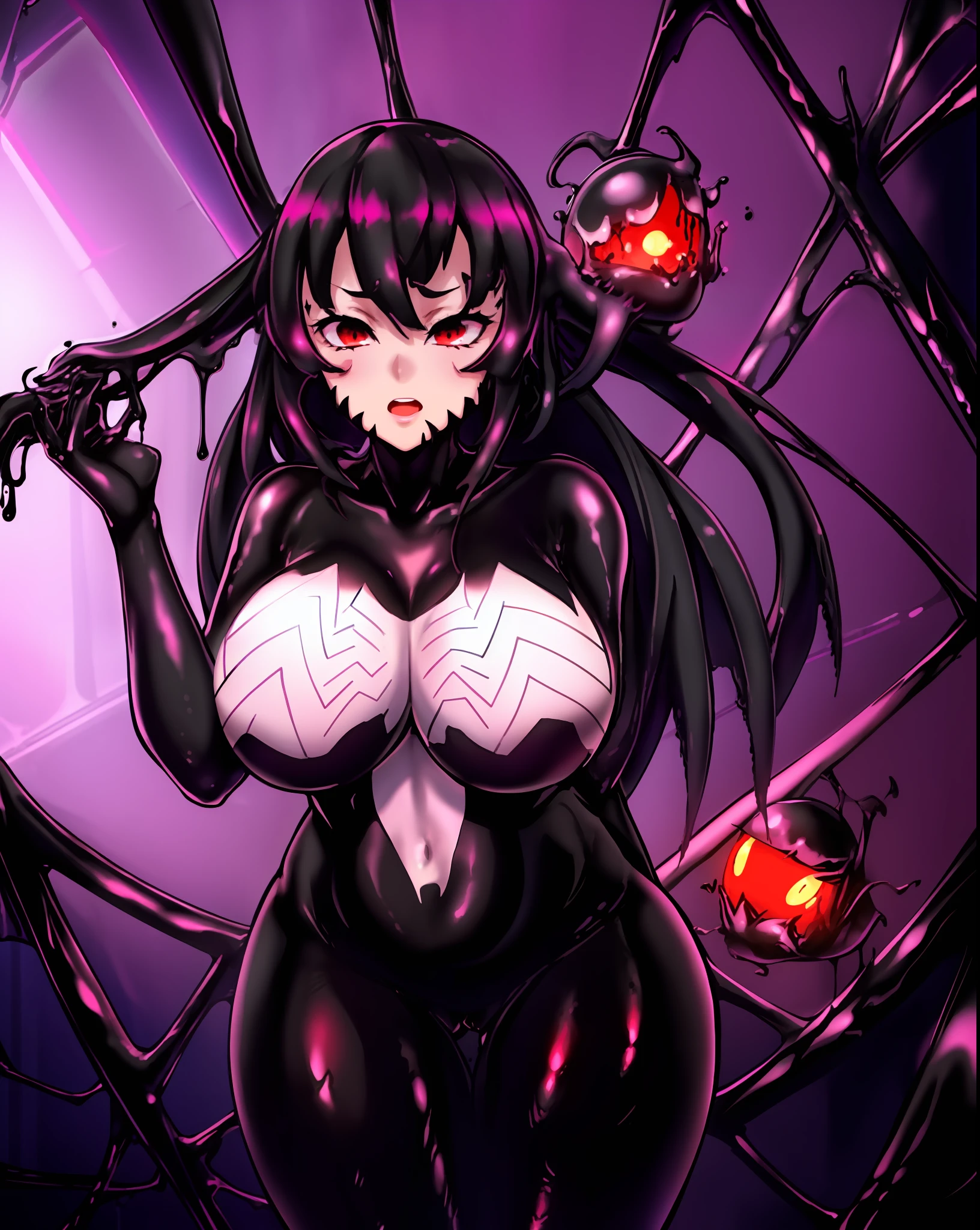 girl, beautiful, symbiote, scared, black slime, masterpiece, beautiful, red light,