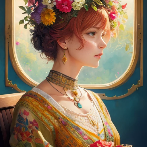 Cute scotland cat in a Victorian cup, beautiful flowers around, bright, colorful, saturated, vintage, "art style that combines the elegance of line art with the vibrancy of watercolor wash. The artwork is highly detailed, with sharp focus and smooth transitions. The overall feeling is dynamic and highly polished, influenced by the works of Carne Griffiths, Wadim Kashim, and Carl Larsson. In the style of Carne Griffiths (for his intricate and flowing line work), Wadim Kashim (for his bold use of color and texture), Carl Larsson (for his light and airy compositions), and Pascal Blanche (for his hyper-realistic character designs and matte painting techniques). . The camera angle is dramatic and expressive, with the artwork capturing the essence of a matte painting concept art. The golden ratio is used to create balanced compositions, and the overall feeling is highly polished and elegant. This style is perfect for a production cinematic character render or an intricate artwork masterpiece, trending on CGSociety and Artstation., trending on artstation, sharp focus, studio photo, intricate details, highly detailed, by greg rutkowski
