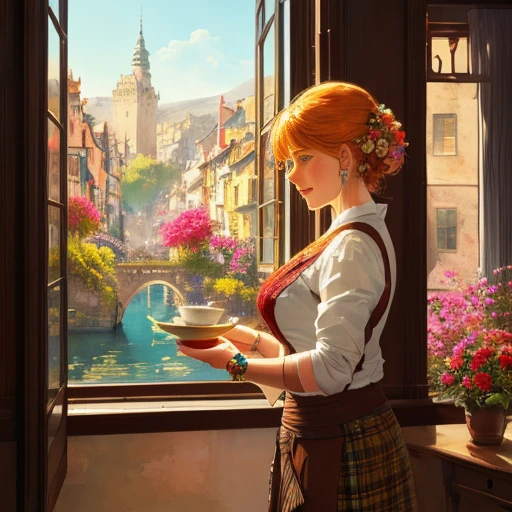 fat scotland cat in a Victorian cup, beautiful flowers around, bright, colorful, saturated, vintage, "art style that combines the elegance of line art with the vibrancy of watercolor wash. The artwork is highly detailed, with sharp focus and smooth transitions. The overall feeling is dynamic and highly polished, influenced by the works of Carne Griffiths, Wadim Kashim, and Carl Larsson. In the style of Carne Griffiths (for his intricate and flowing line work), Wadim Kashim (for his bold use of color and texture), Carl Larsson (for his light and airy compositions), and Pascal Blanche (for his hyper-realistic character designs and matte painting techniques). . The camera angle is dramatic and expressive, with the artwork capturing the essence of a matte painting concept art. The golden ratio is used to create balanced compositions, and the overall feeling is highly polished and elegant. This style is perfect for a production cinematic character render or an intricate artwork masterpiece, trending on CGSociety and Artstation., trending on artstation, sharp focus, studio photo, intricate details, highly detailed, by greg rutkowski