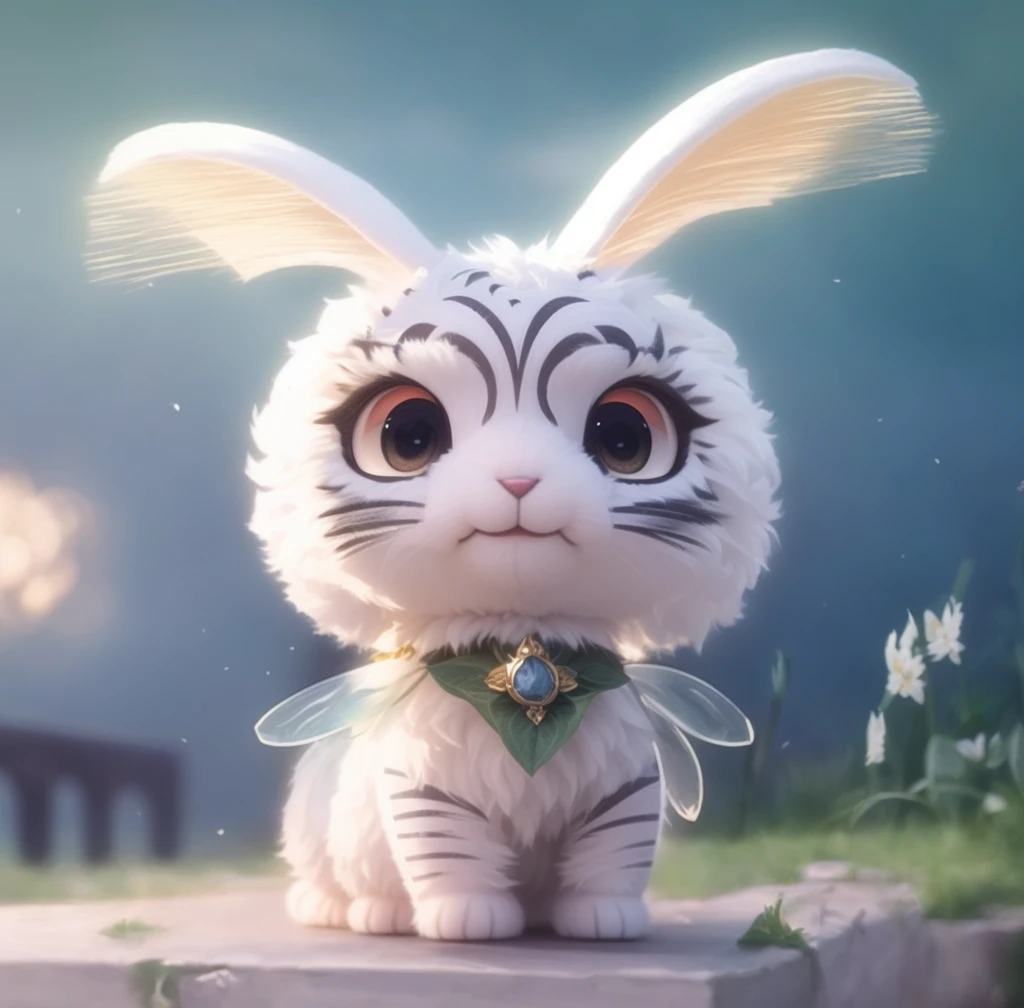 rabbit, fuzzy, bunny, flower, nature, no_humans, depth of field,, to8contrast style, DARK_Glam, wearing DRK_Glam, deep shadow, (dark:1.4)