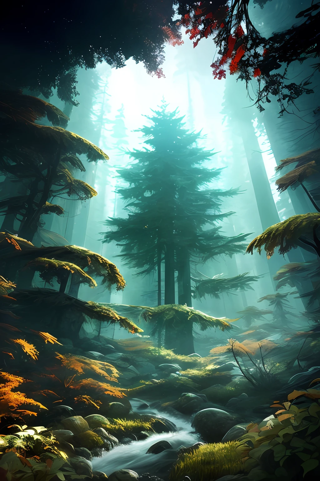Masterpiece, best quality, high quality, highly detailed CG unity 8k wallpaper, coniferous forest, silence, towering conifers covering the forest floor, severe cold climate, serene beauty, snow, winter, mild summer, breeze, Conifers, branches, bokeh, depth of field, HDR, bloom, chromatic aberration, photorealistic, extremely detailed, popular on artstation, popular on CGsociety, complex, high detail, dramatic, art midway