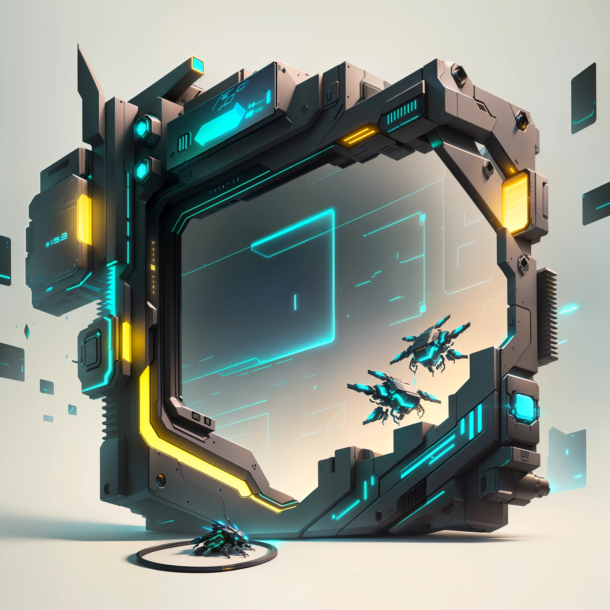 Masterpiece, best quality, blue, (blank background), blue tint, (blank space in the middle), (very detailed CG unity 8k wallpaper), (best quality), (best illustration), (best shadow), UI interface frame design, cyberpunk theme. The avatar frame is designed in a square shape, surrounded by exquisite metal frames and neon lights, electronic screens, metal beetles, metal fireflies and glowing particle effects, (UI interface frame design), (cyberpunk elements), (cyberpunk theme) , (Square), (Metal Pipe), (Screen), (Light Particles), (Glow), (Particle Effect). , Isometric 3D, Octane Rendering, Ray Traced, Super Detailed