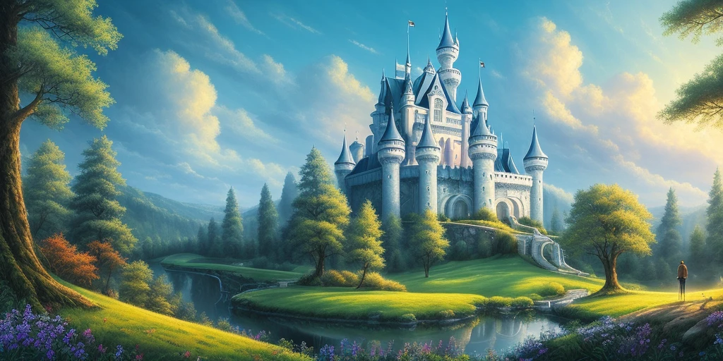 (Masterpiece),(Highest Quality: 1.0),(Ultra High Quality:1.0),Detailed Illustration,Dream,Forest,Detailed Sky,(Mysterious Huge Castle)