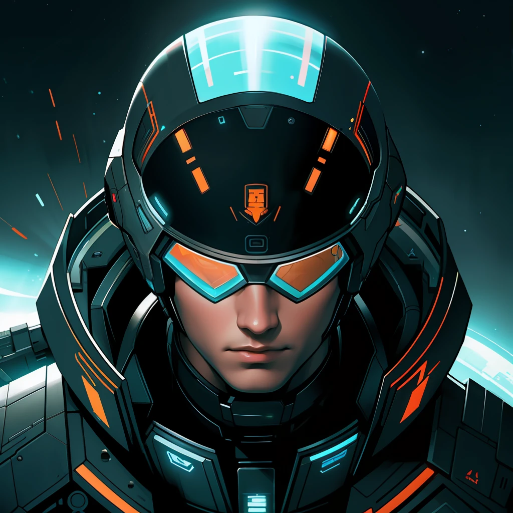 masterpiece, best quality, realistic, ultra detailed, sfw, head shot, a portrait of a young man, starsector, sci-fi style suits, hight-tech gadgets, head facing right,