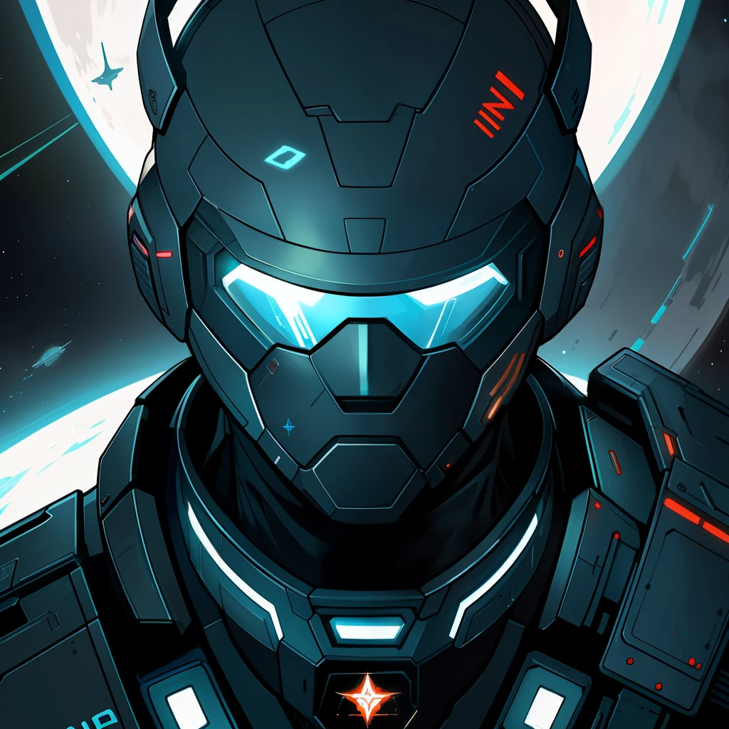 masterpiece, best quality, realistic, ultra detailed, sfw, head shot, a portrait of a young man, starsector, sci-fi style suits, hight-tech gadgets, head facing right,