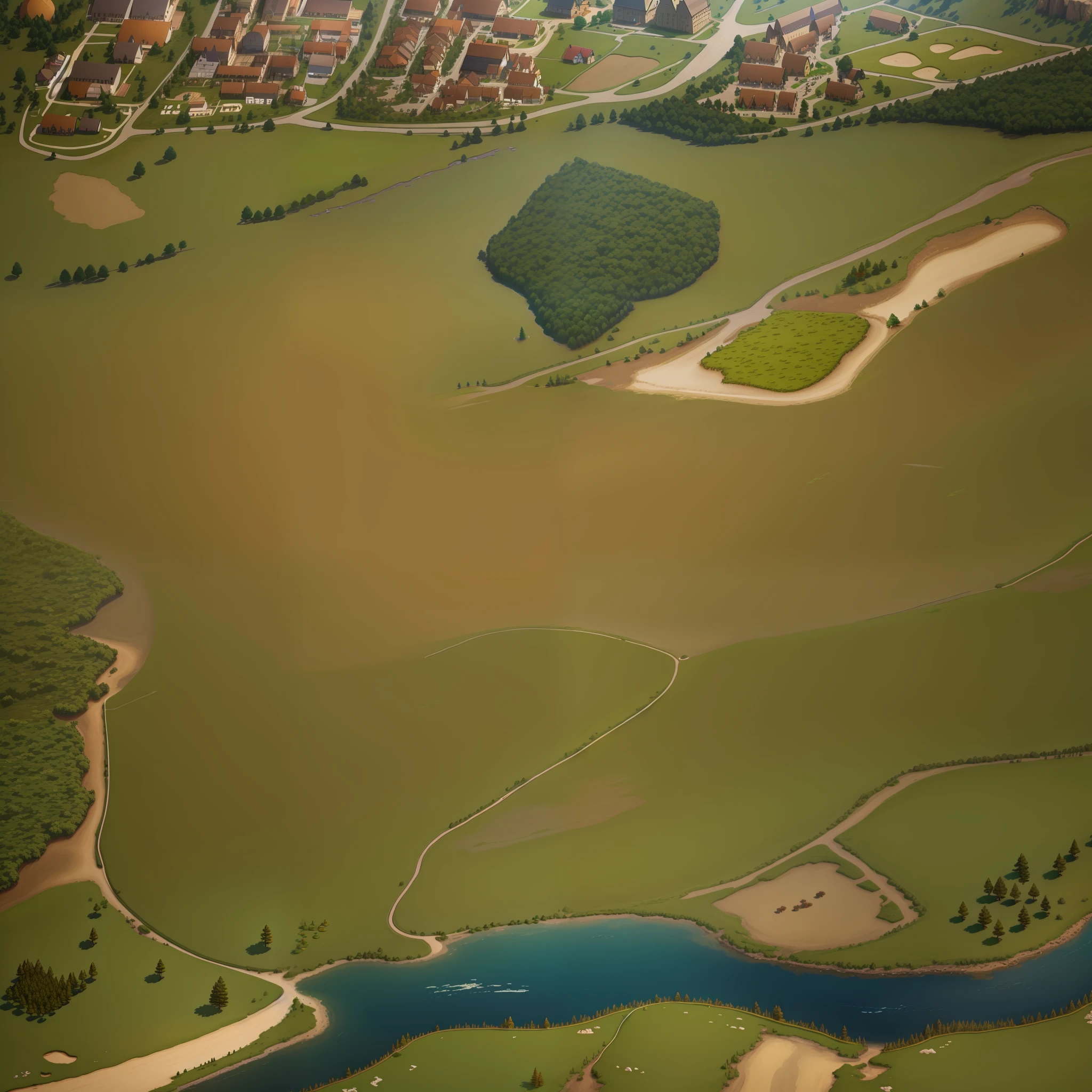 araffes in a field with a river and a forest, steam workshop maps, no trees, hyper detailed, zoom out very far, game map, grassy plains, coastline, highly detailed terrain, an expansive grassy plain, entire city visible, detailed scenery — Width 672, highly detailed maps, simple fantasy maps, r/battlemaps, detailed terrain, rock walls of river channels